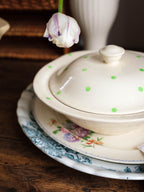 Vintage Covered Serving Dish in Green Polka Dot