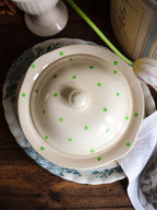 Vintage Covered Serving Dish in Green Polka Dot
