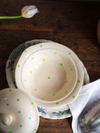Vintage Covered Serving Dish in Green Polka Dot