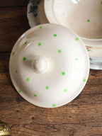Vintage Covered Serving Dish in Green Polka Dot