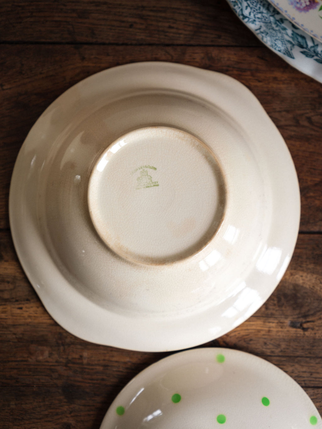 Vintage Covered Serving Dish in Green Polka Dot