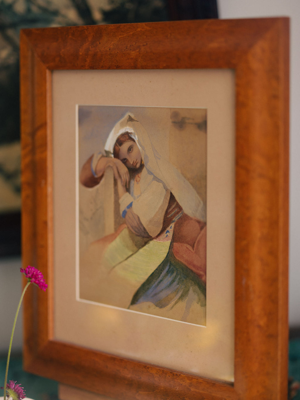 Vintage Framed Watercolour of a Seated Woman