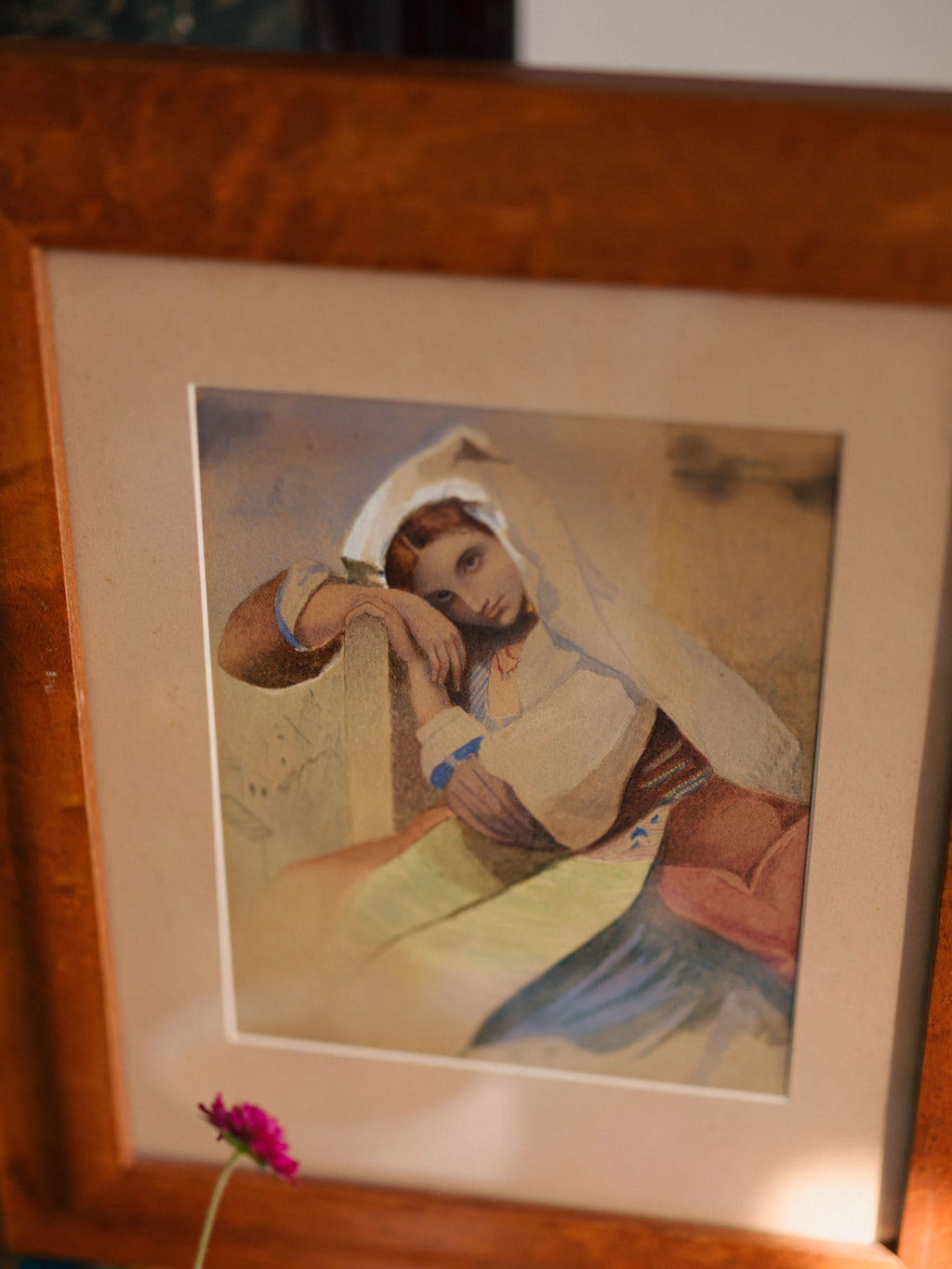 Vintage Framed Watercolour of a Seated Woman