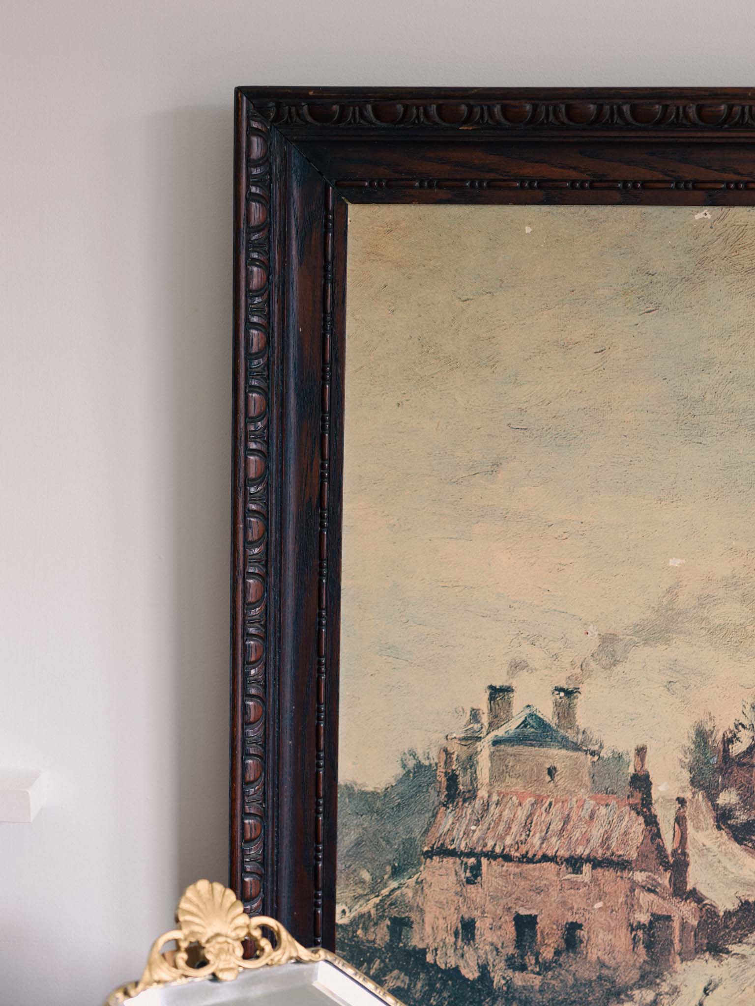 Vintage Print - 'French Winter Scene' in Ornate Wooden Frame (by Camille Pissaro)