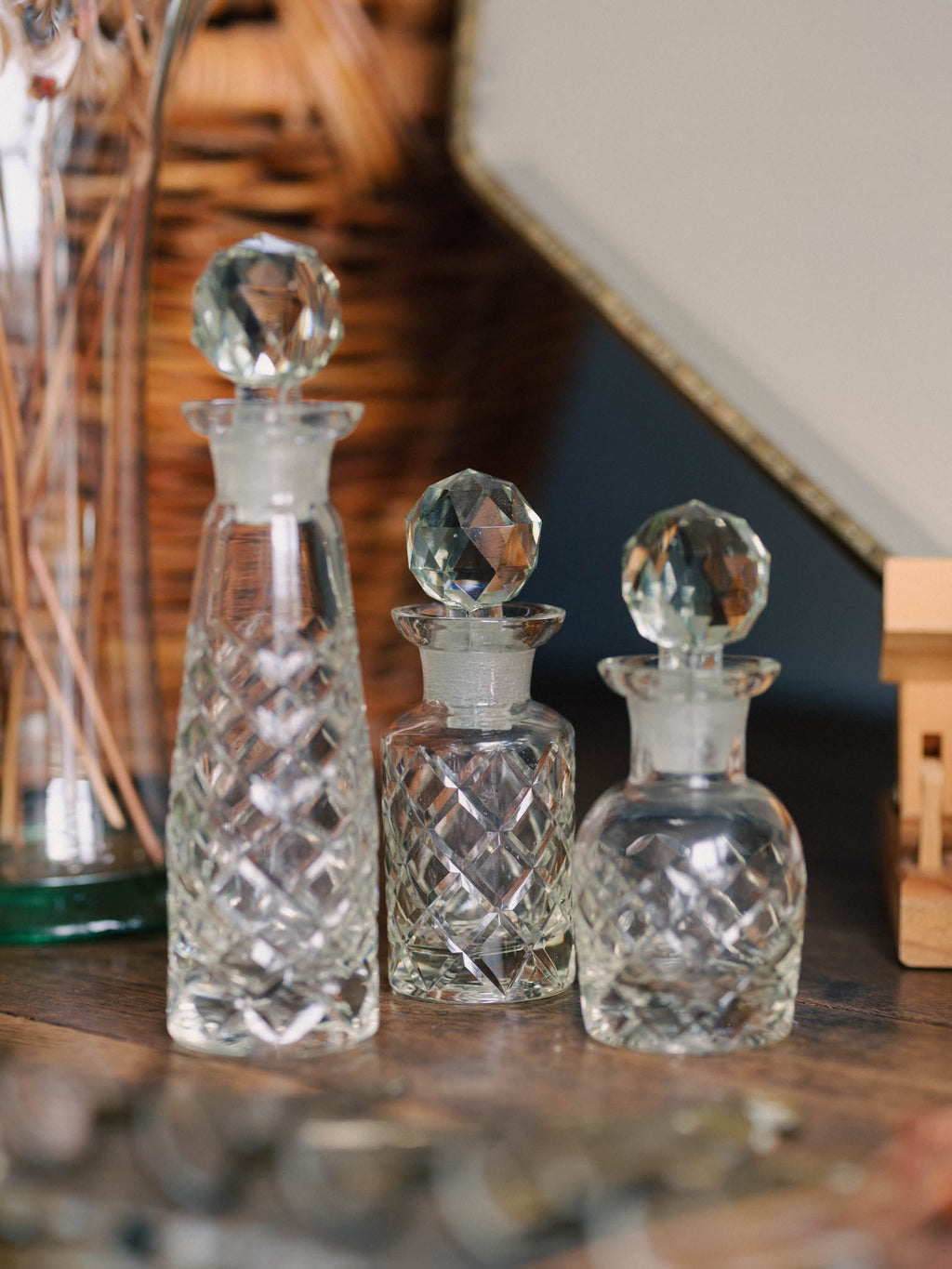Trio of Vintage Cut Glass Perfume Bottles
