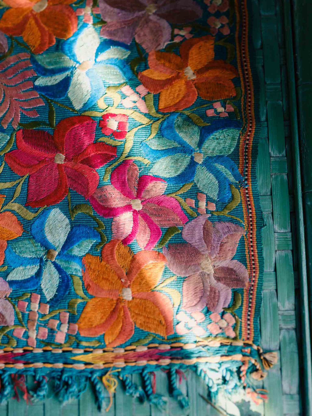 Vintage Mexican Embroidered Floral Textile - Wall Hanging or Table Mat