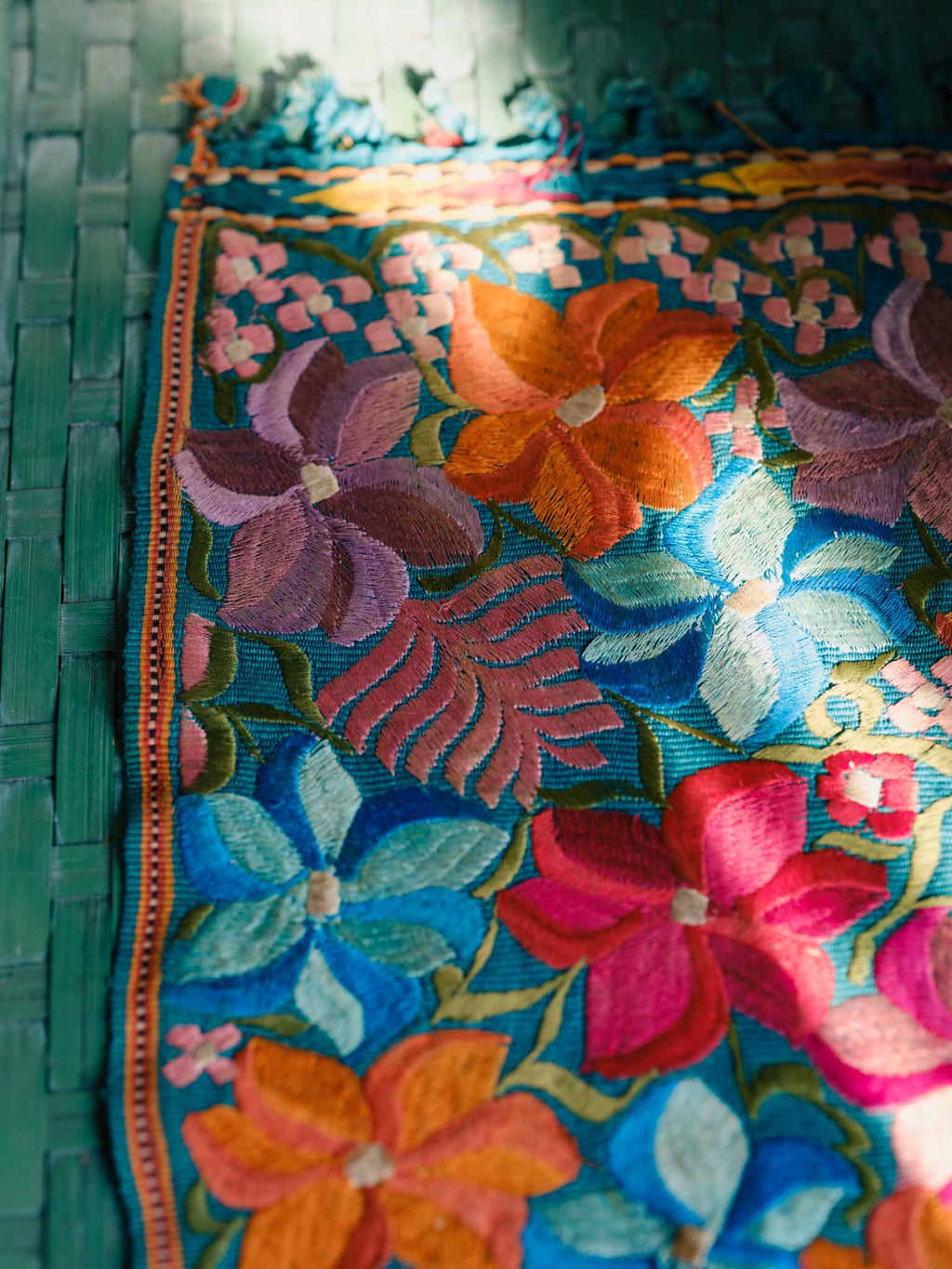 Vintage Mexican Embroidered Floral Textile - Wall Hanging or Table Mat
