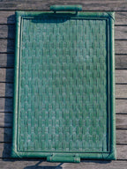 Vintage Woven Bamboo Serving Tray - Painted Green