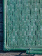 Vintage Woven Bamboo Serving Tray - Painted Green