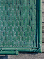 Vintage Woven Bamboo Serving Tray - Painted Green