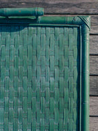 Vintage Woven Bamboo Serving Tray - Painted Green