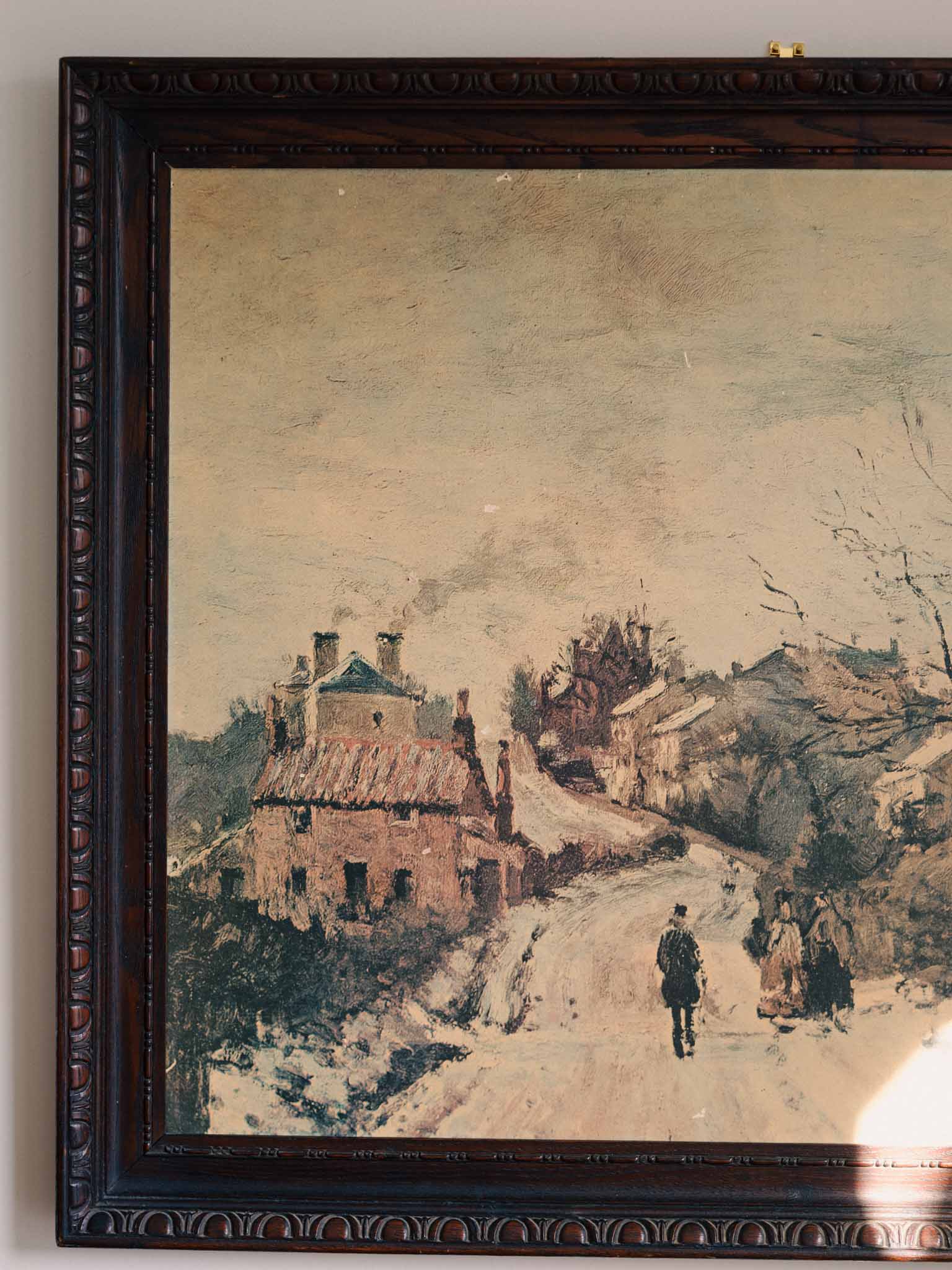 Vintage Print - 'French Winter Scene' in Ornate Wooden Frame (by Camille Pissaro)