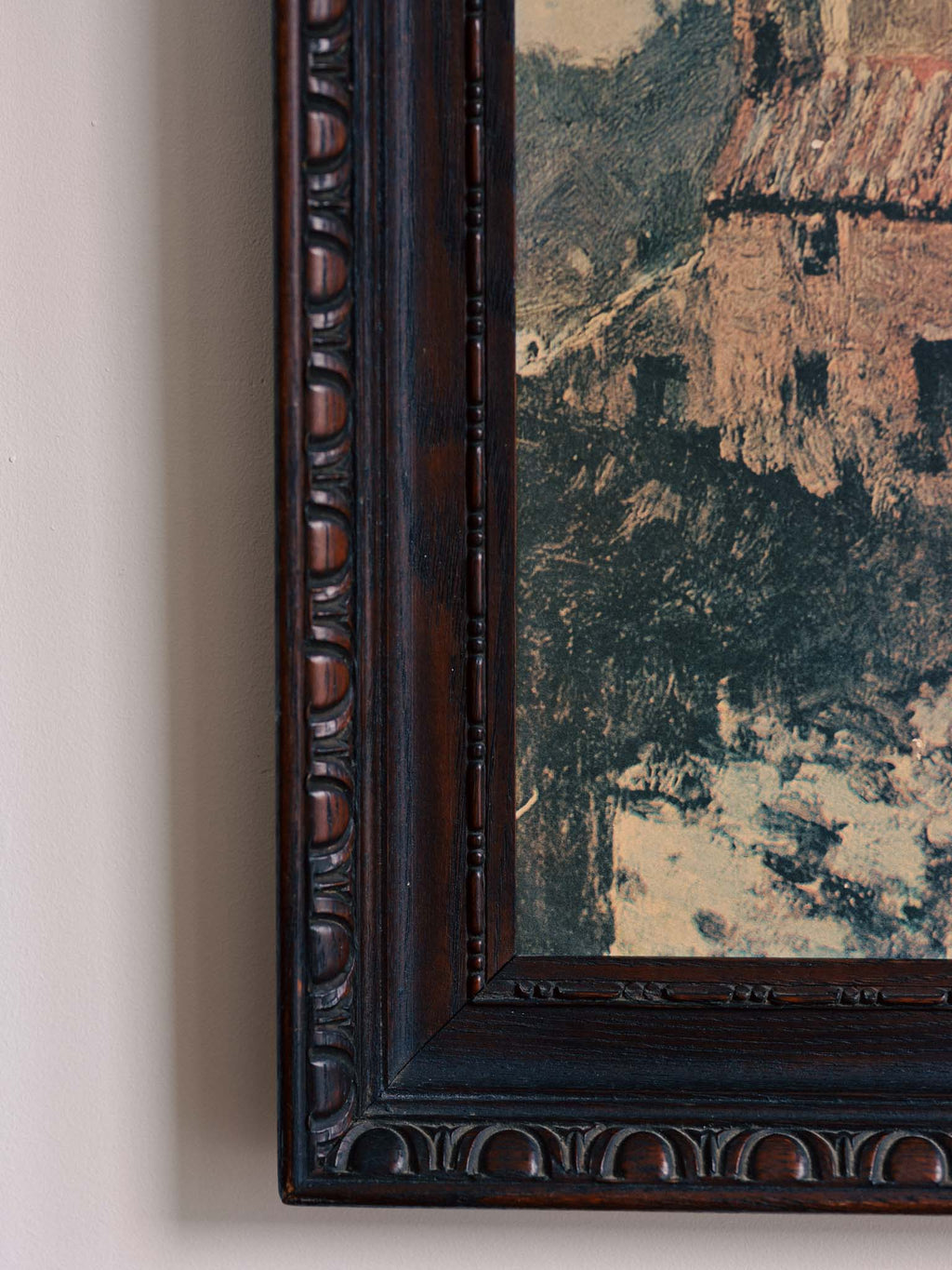 Vintage Print - 'French Winter Scene' in Ornate Wooden Frame (by Camille Pissaro)