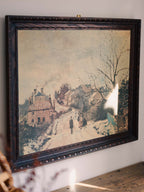 Vintage Print - 'French Winter Scene' in Ornate Wooden Frame (by Camille Pissaro)