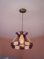 Large Vintage Pink Leadlight Glass Pendant Lightshade