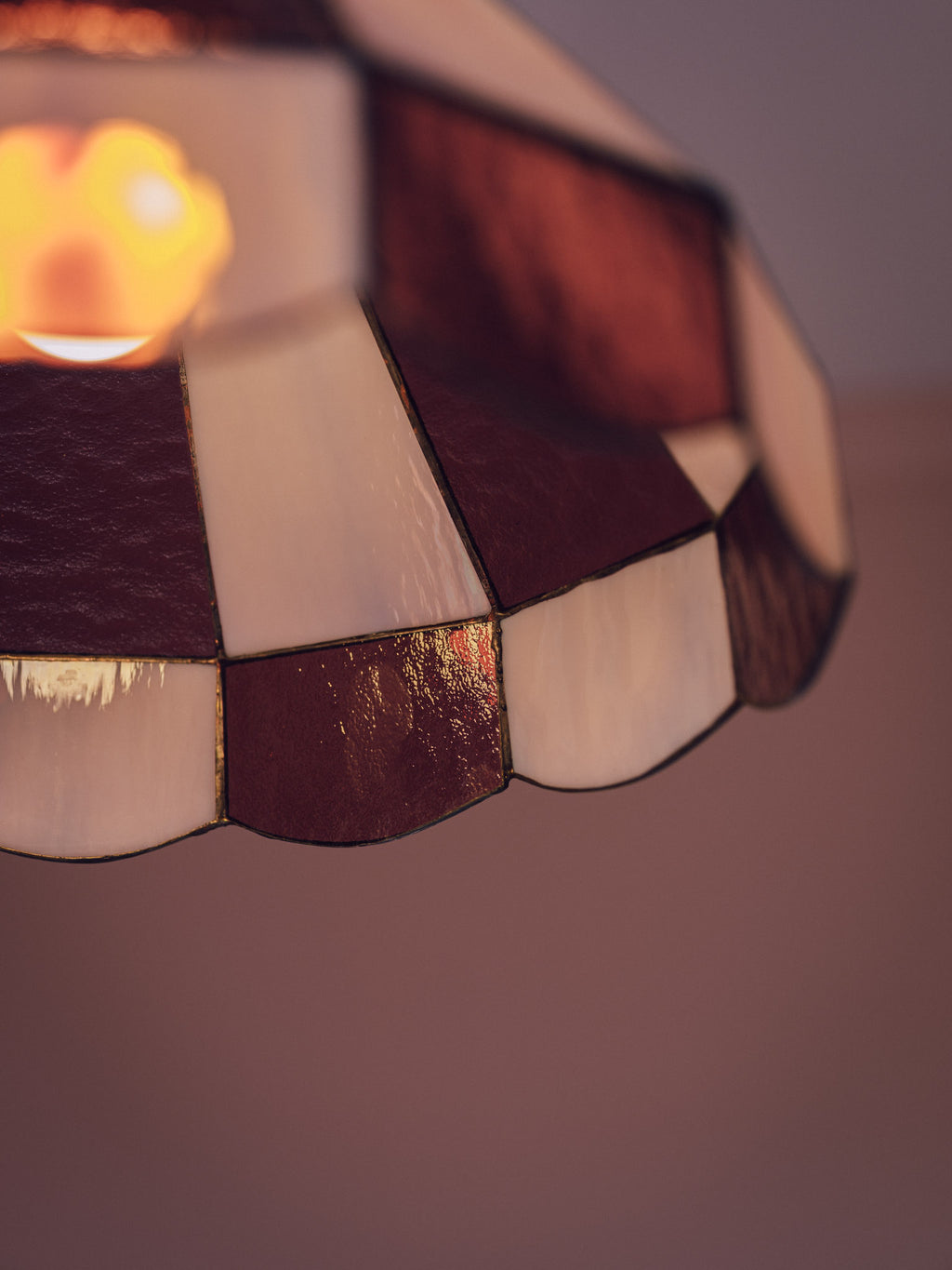 Large Vintage Pink Leadlight Glass Pendant Lightshade