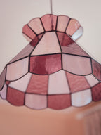 Large Vintage Pink Leadlight Glass Pendant Lightshade