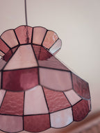 Large Vintage Pink Leadlight Glass Pendant Lightshade
