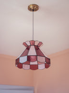 Large Vintage Pink Leadlight Glass Pendant Lightshade