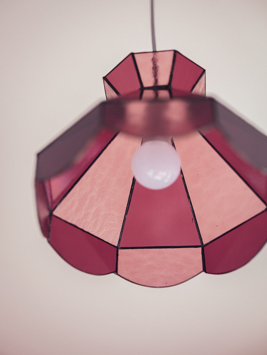 Vintage Pink Leadlight Glass Pendant Lightshade