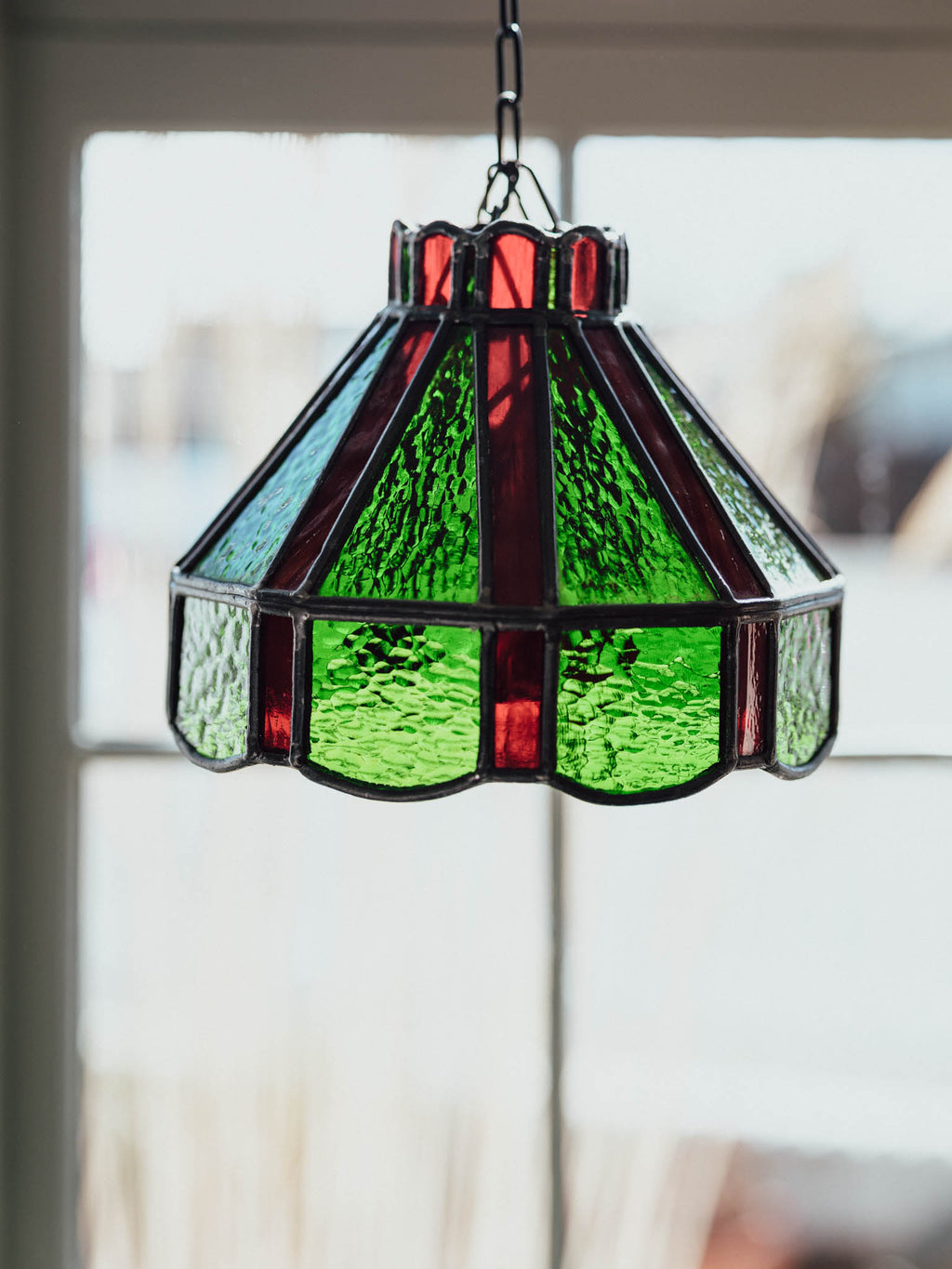 John Britten Vintage Red & Green Leadlight Glass Pendant Lightshade