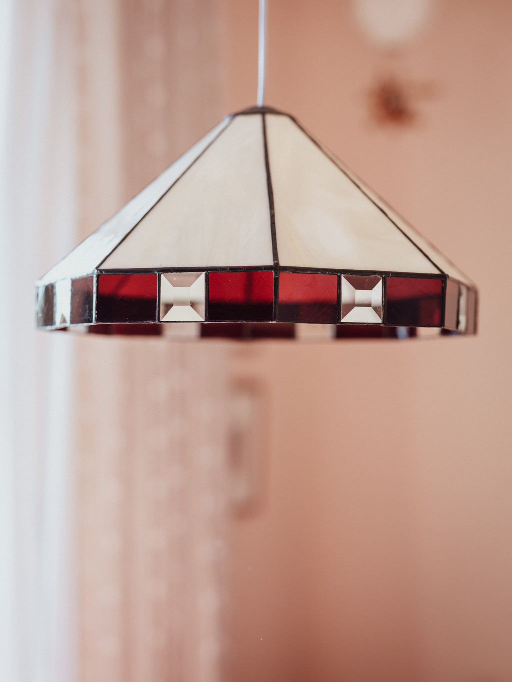 Art Deco - Three Leadlight Glass Pendant Lightshades with Matching Wall Sconce