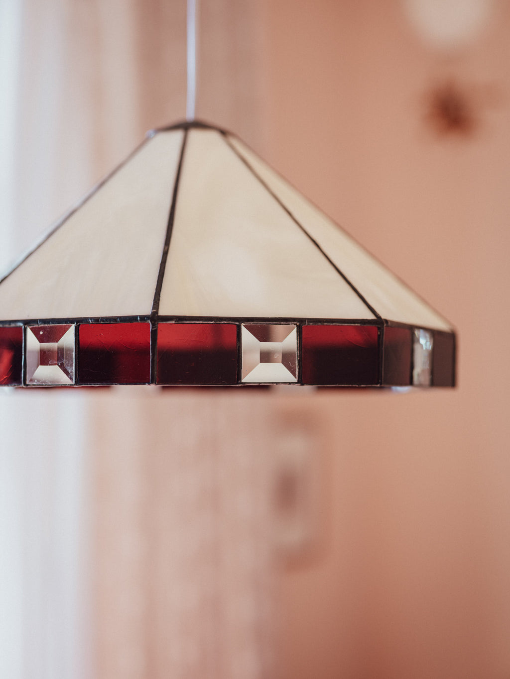 Art Deco - Three Leadlight Glass Pendant Lightshades with Matching Wall Sconce