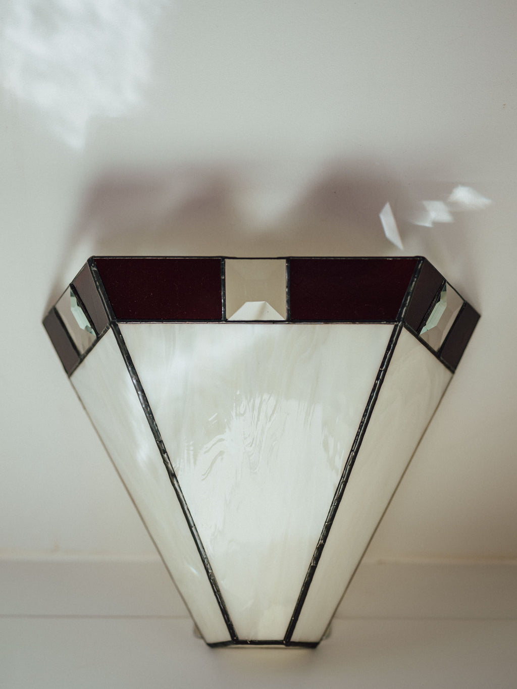 Art Deco - Three Leadlight Glass Pendant Lightshades with Matching Wall Sconce