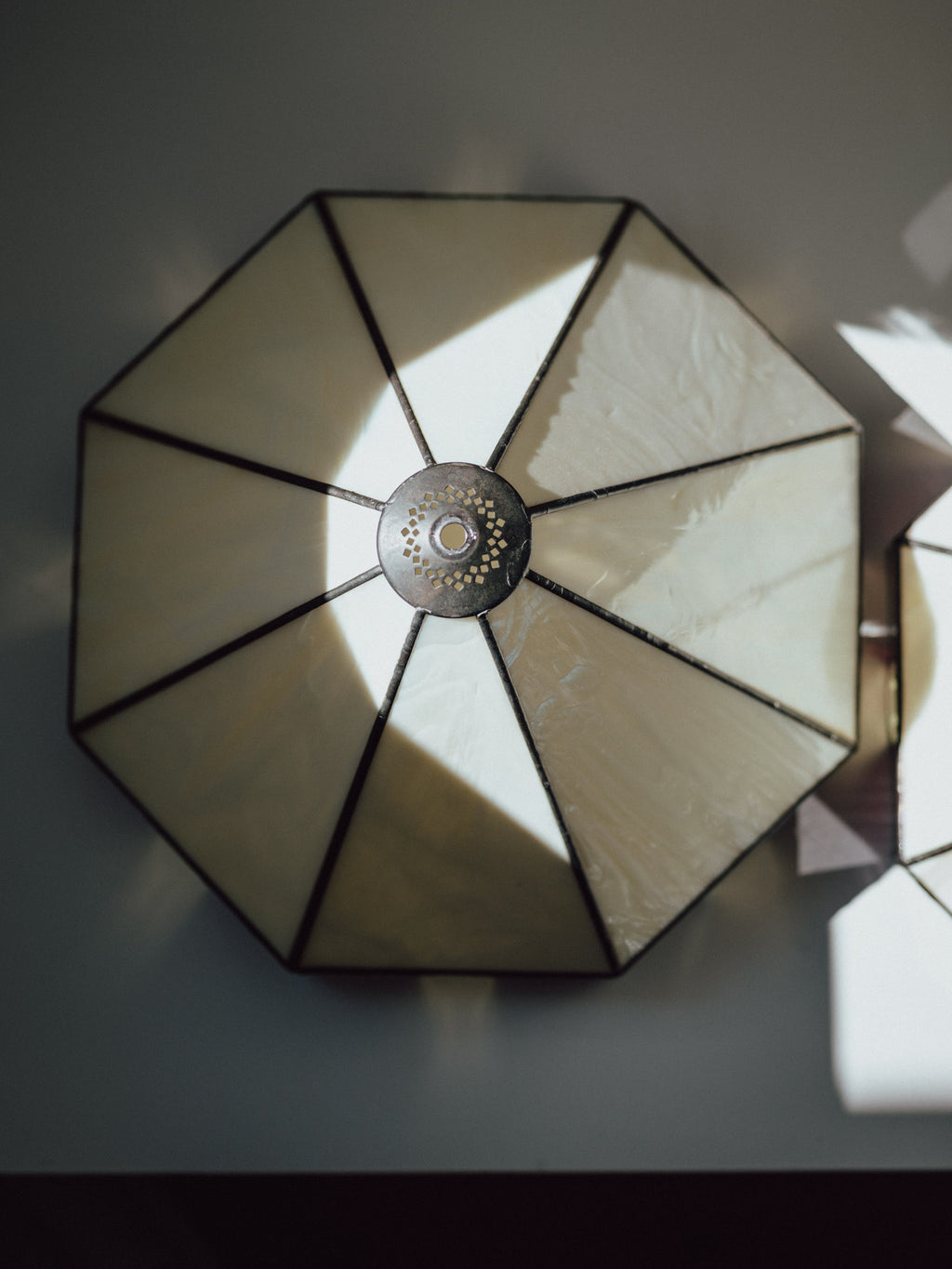 Art Deco - Three Leadlight Glass Pendant Lightshades with Matching Wall Sconce