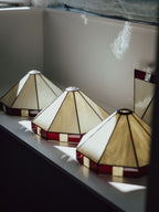 Art Deco - Three Leadlight Glass Pendant Lightshades with Matching Wall Sconce