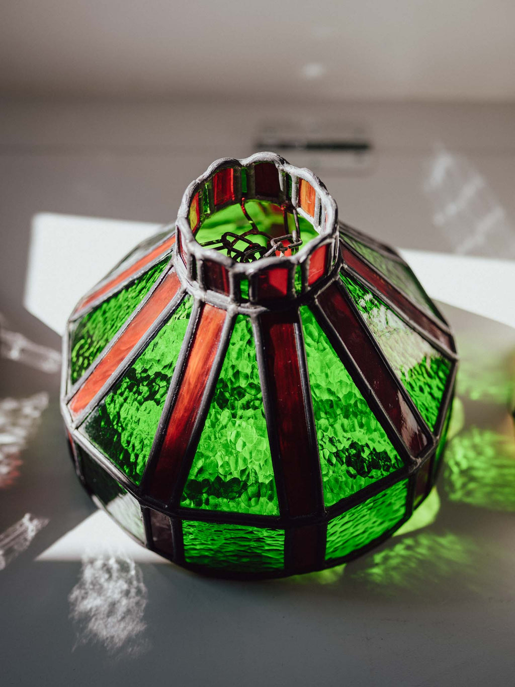 John Britten Vintage Red & Green Leadlight Glass Pendant Lightshade