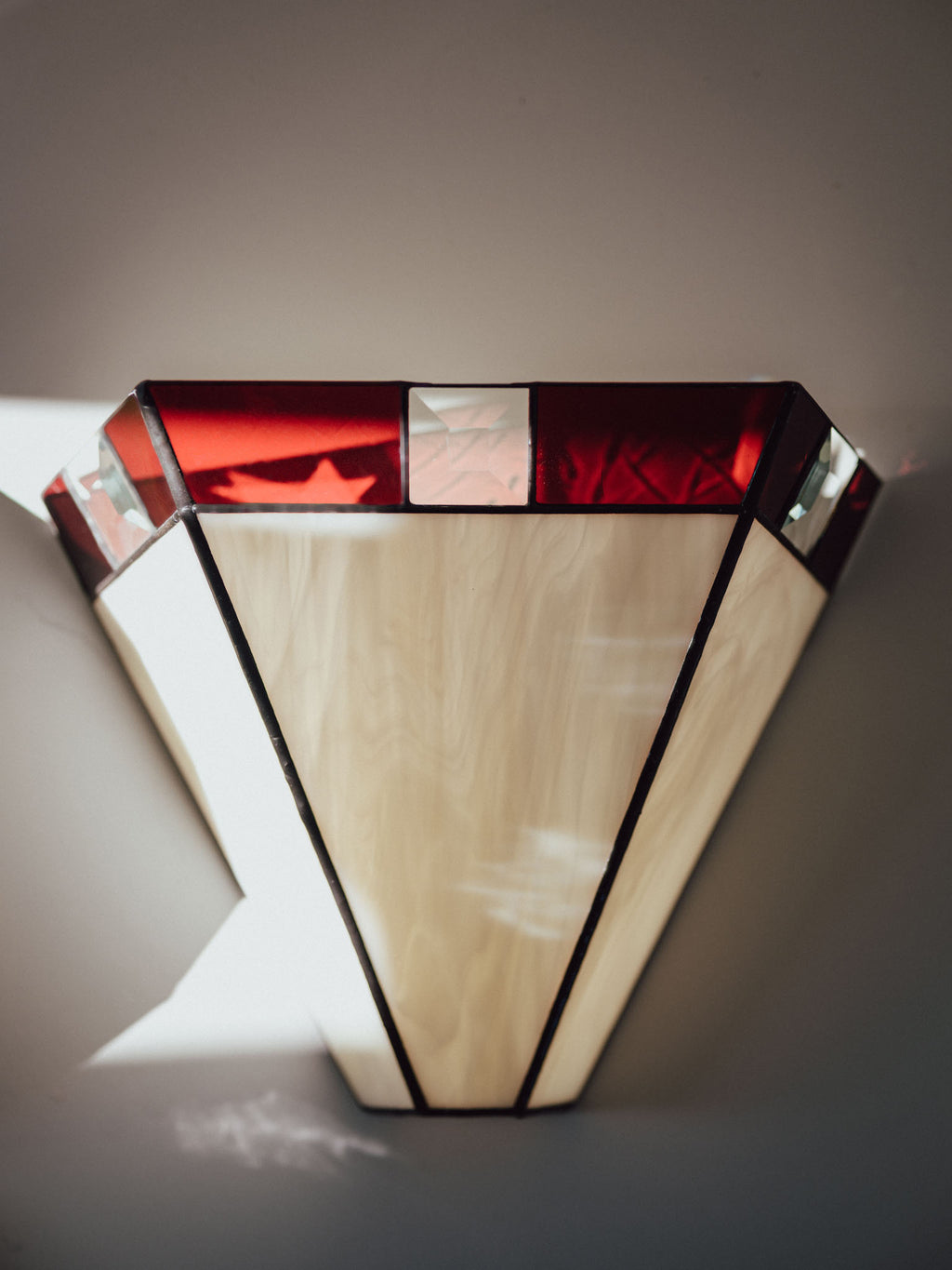 Art Deco - Three Leadlight Glass Pendant Lightshades with Matching Wall Sconce