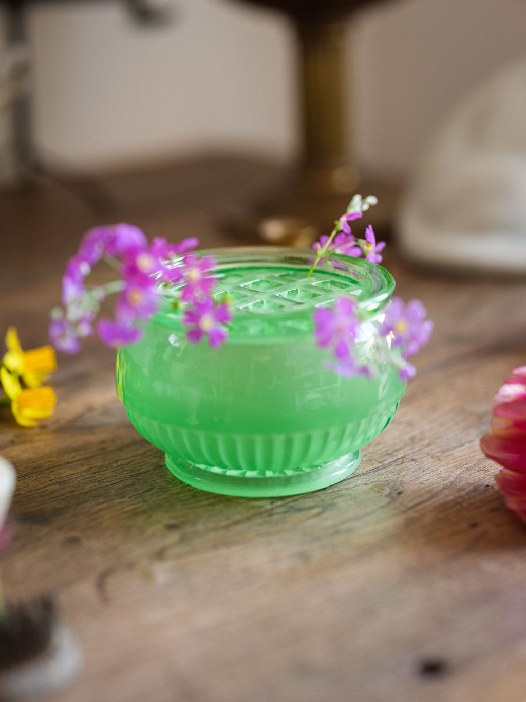 George Davidson Art Deco Green Cloud Glass Bowl w Grid