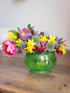 George Davidson Art Deco Green Cloud Glass Bowl w Grid