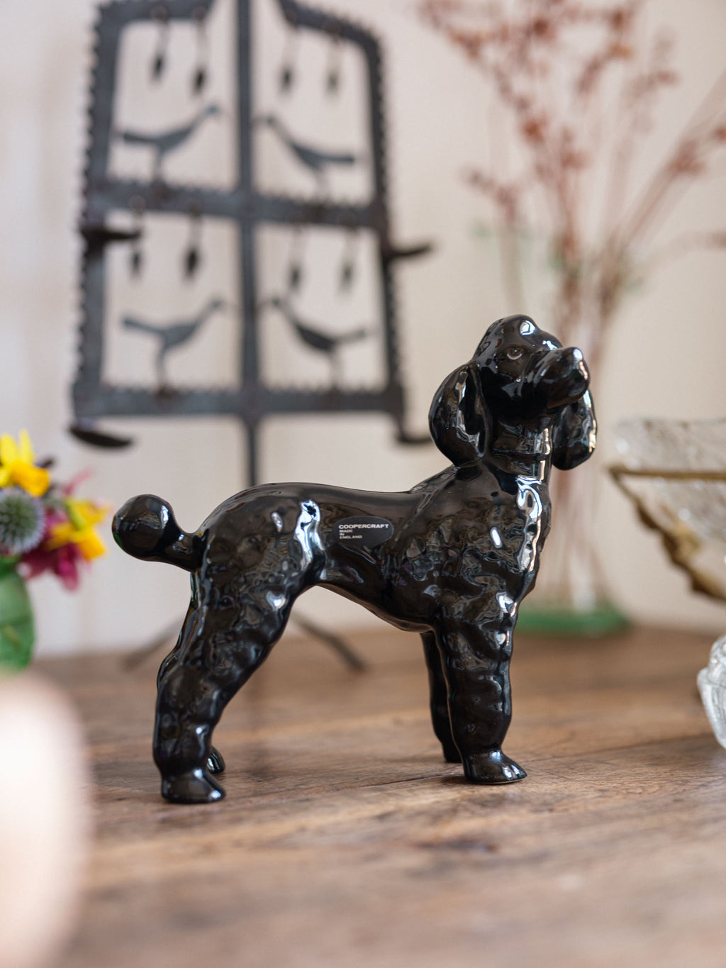 1950s Black Ceramic Poodle – Mid-Century Dog Figurine NZ