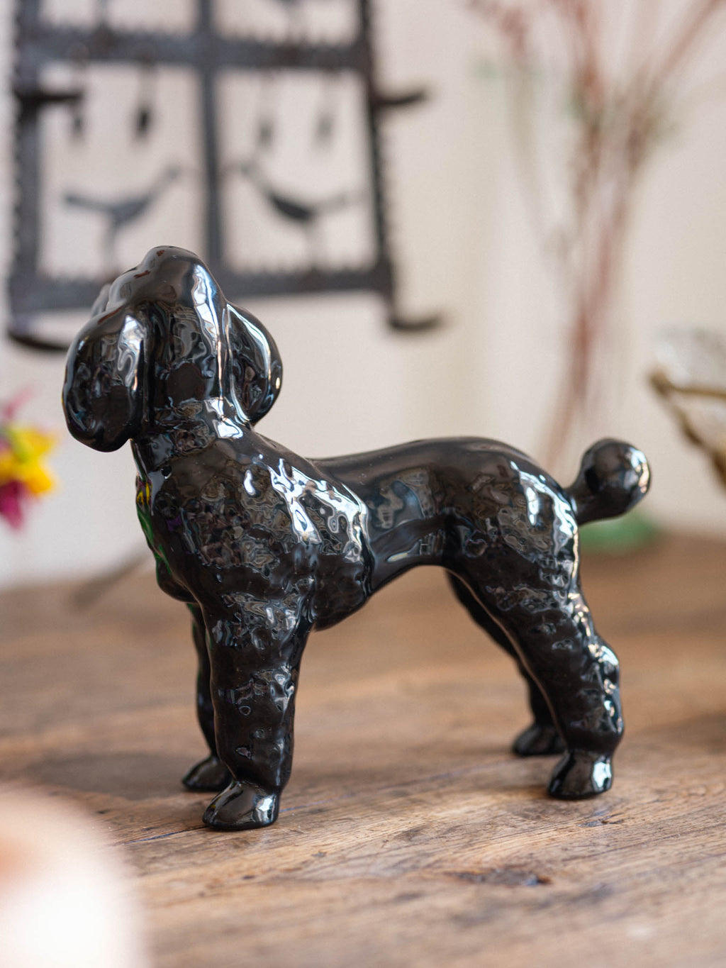 1950s Black Ceramic Poodle – Mid-Century Dog Figurine NZ