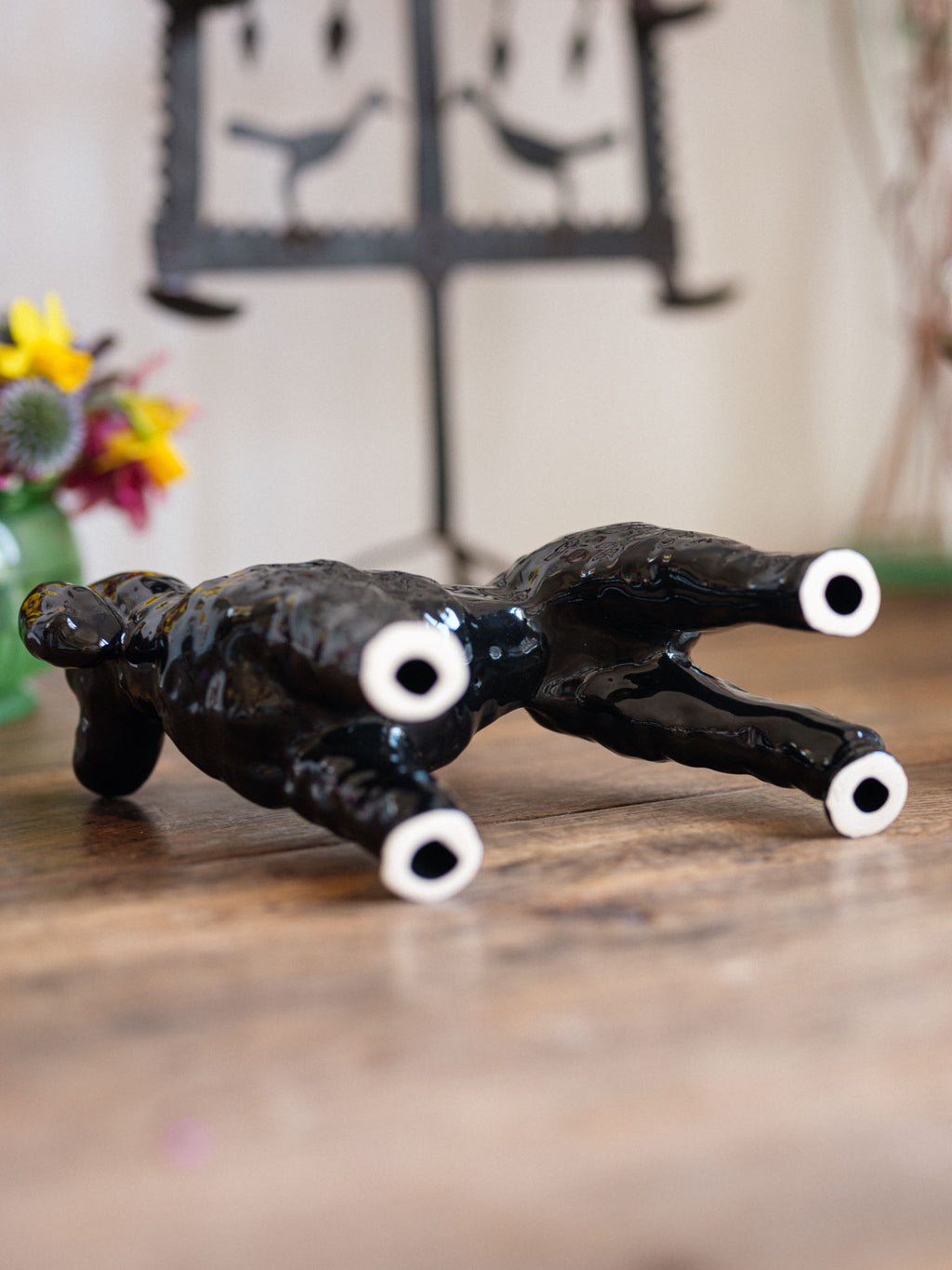 1950s Black Ceramic Poodle – Mid-Century Dog Figurine NZ