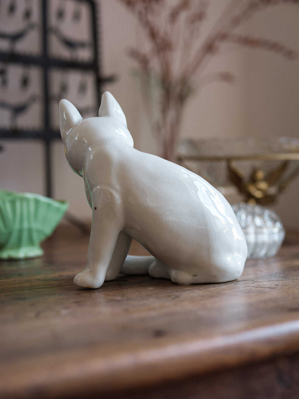 Large Crazed Ceramic Cat Figurine