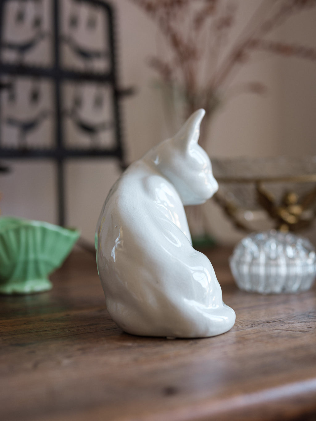 Large Crazed Ceramic Cat Figurine