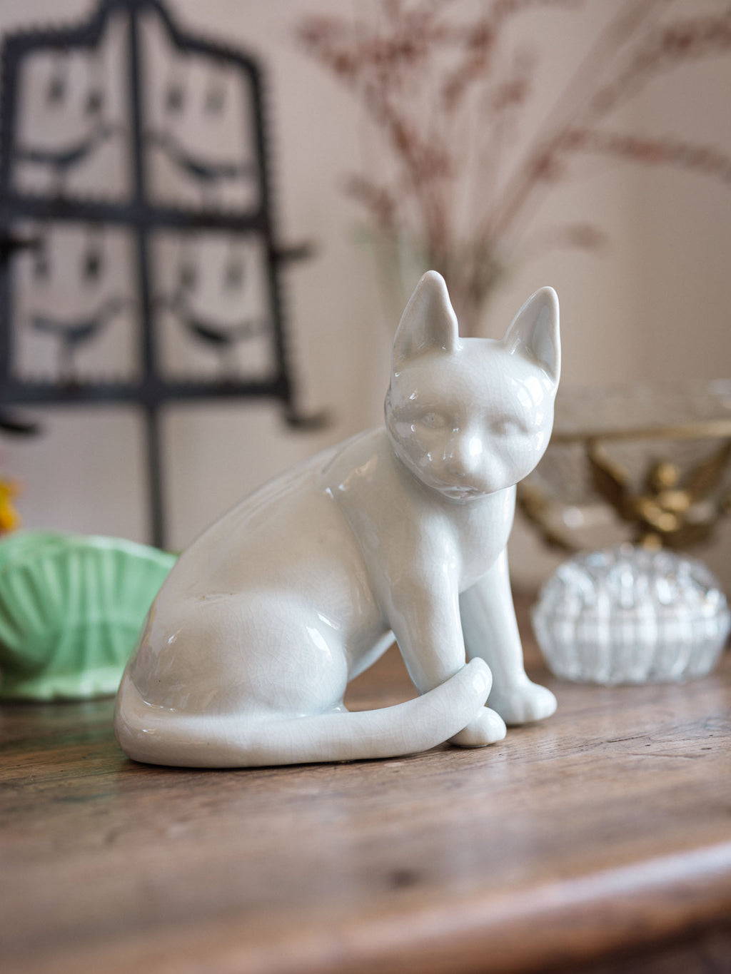 Large Crazed Ceramic Cat Figurine