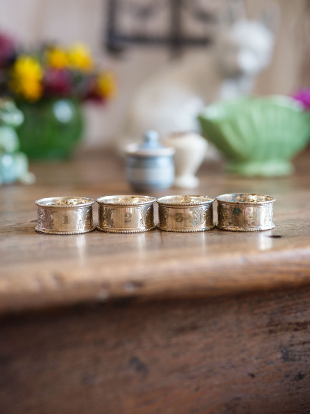 Numbered 1-4 Silver-Plated Napkin Rings Set