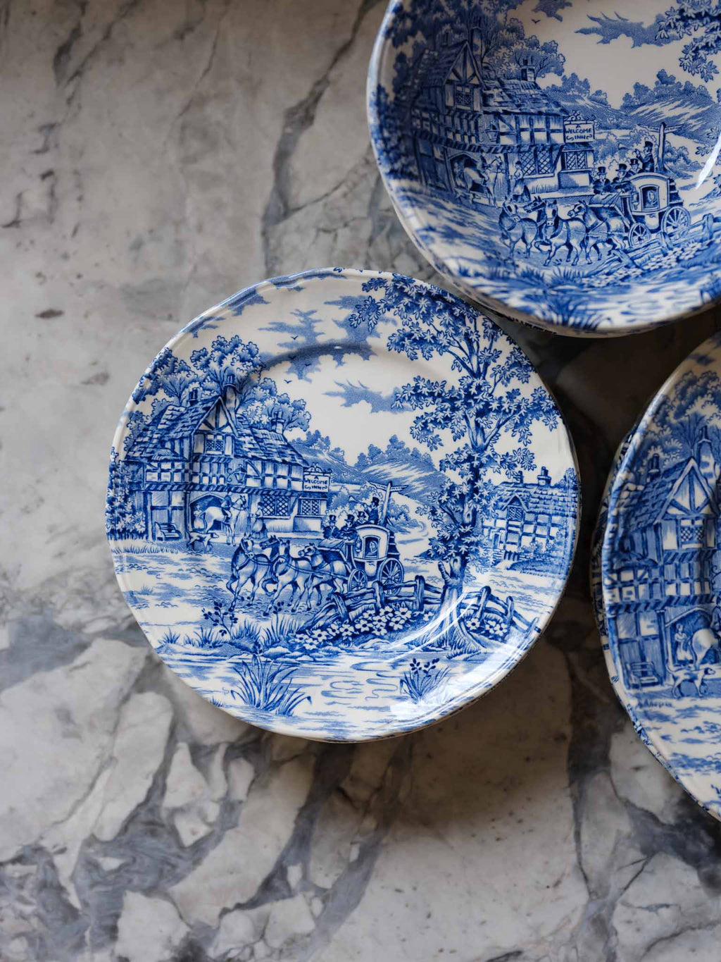 Alfred Meakin Coaching Days Blue & White Transferware – Vintage English Tableware Set