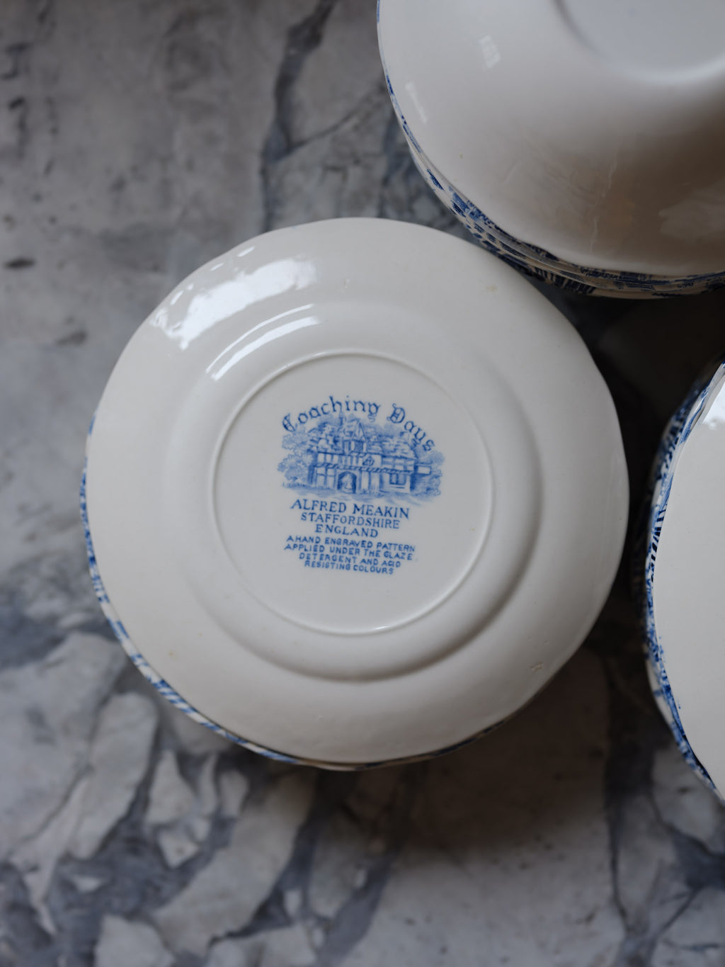 Alfred Meakin Coaching Days Blue & White Transferware – Vintage English Tableware Set
