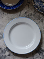 Vintage Enamel Dinner Plates with Light Blue Rim - Set of 4