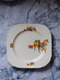 Staffordshire Knot Cake Plate – Vintage English China with Parrots & Floral Design