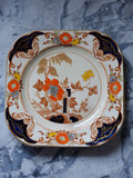 Wood & Sons Ontario Plate – Vintage English China with Cobalt Panels & Orange Floral 2