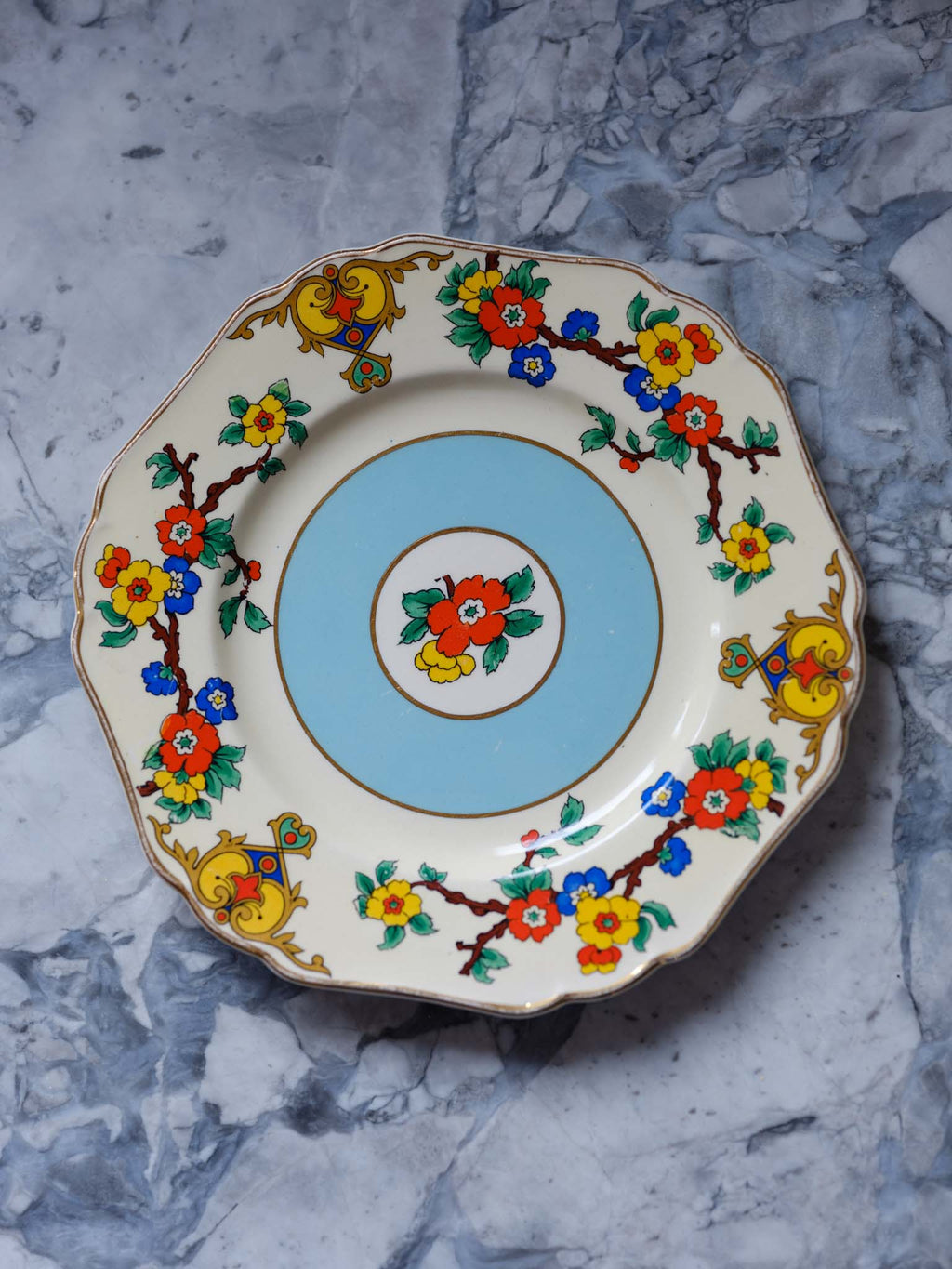 Vintage John Maddock Minerva Plate – Blue Band with Floral Design