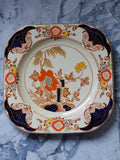 Wood & Sons Ontario Plate – Vintage English China with Cobalt Panels & Orange Floral