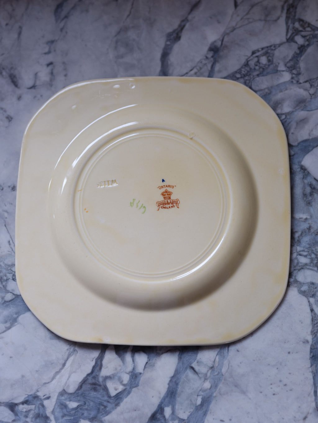 Wood & Sons Ontario Plate – Vintage English China with Cobalt Panels & Orange Floral