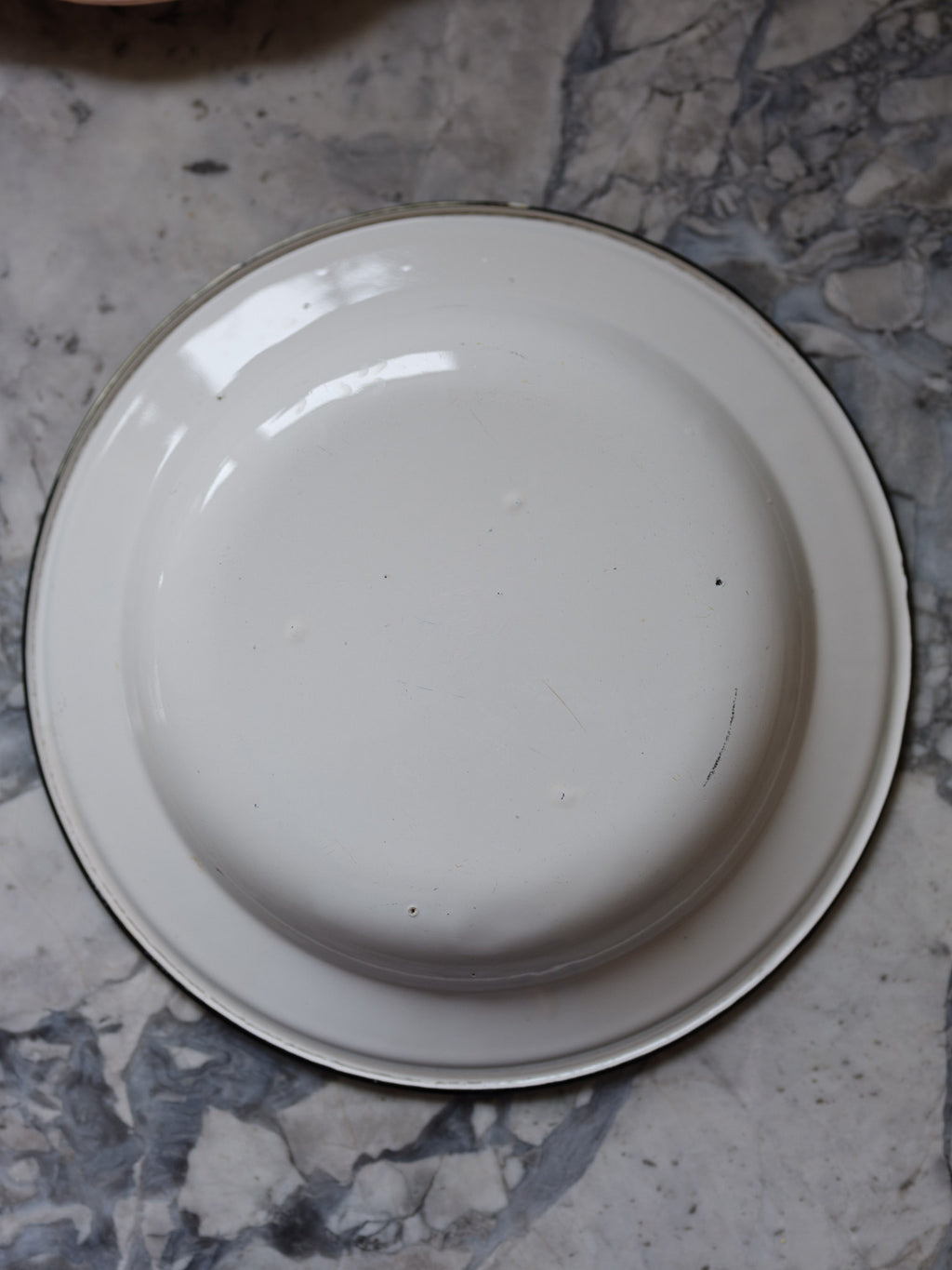 Vintage Enamel Plate with Floral Design – Yellow Rim